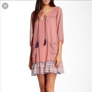 As U Wish Salmon Pink Boho 3/4 Sleeve Dress Medium